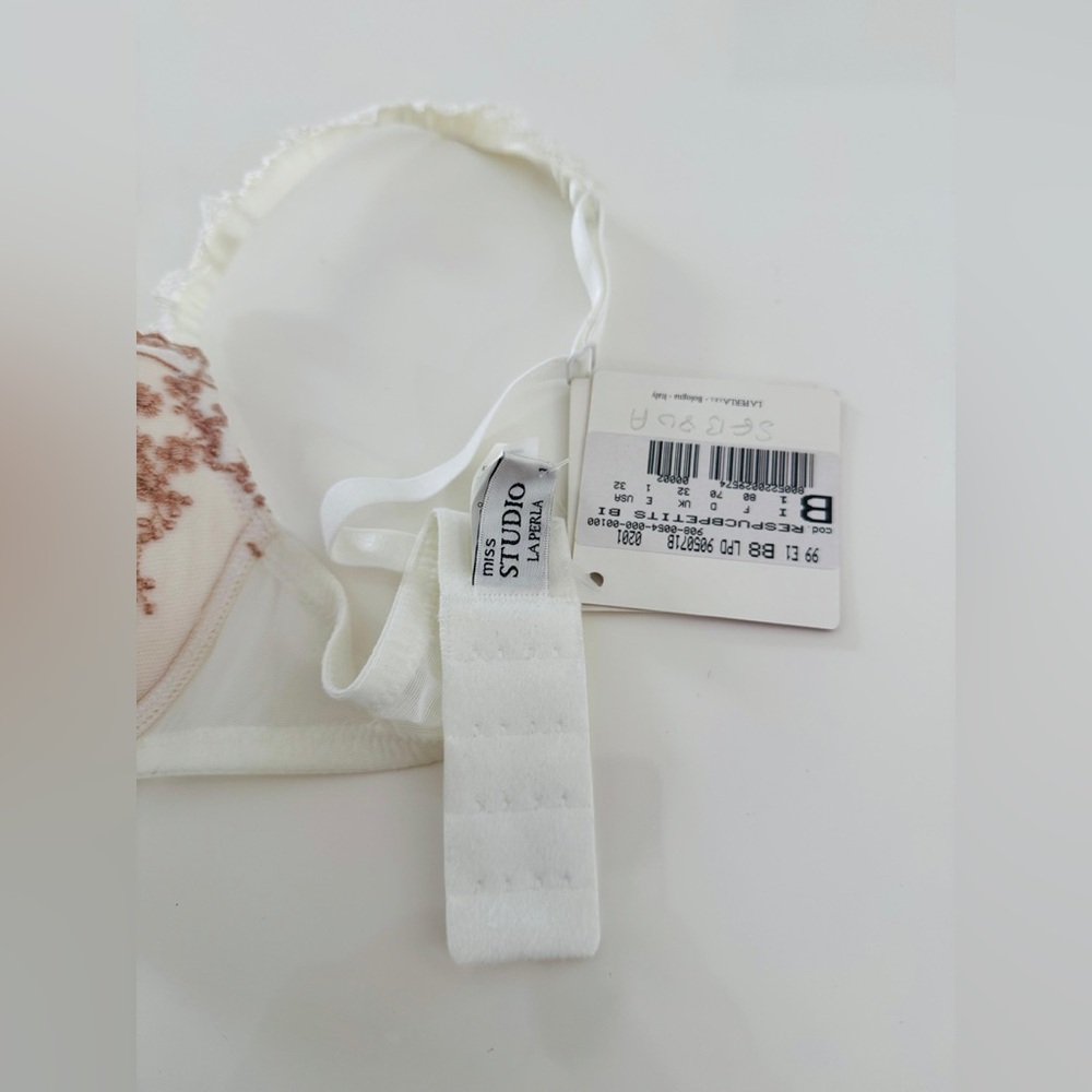 New La Perla Floral Embroidered Lace Bra - White and Pink #079 - Picture 5 of 11
